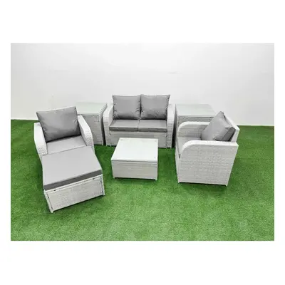 Fimous Light Grey PE Wicker Rattan Garden Furniture Set Sofa Set Reclining Adjustable Chair Squa