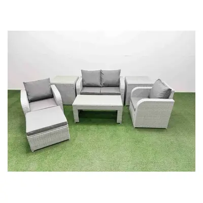 Fimous Light Grey PE Wicker Rattan Garden Furniture Set Sofa Set Reclining Adjustable Chair Seat