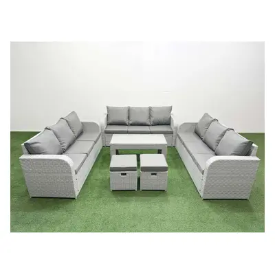 Fimous PE Rattan Lounge Sofa Set Seater Outdoor Garden Furniture Set with3 Seater Sofa Stools Li