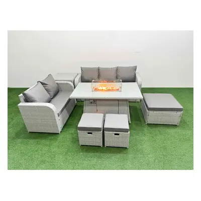 Fimous Seater PE Rattan Wicker Garden Furniture Patio Conservatory Sofa Set with Firepit Dining 