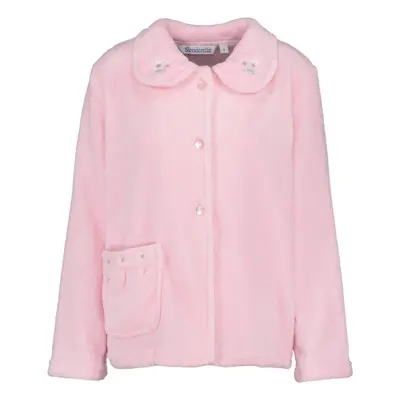 (Pink, - UK 24/26) Slenderella Ladies Floral Embroidered Collar Button Up Bed Jacket