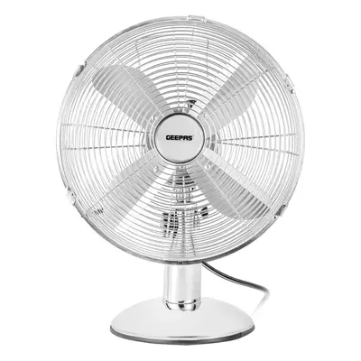 (Chrome) Geepas 12inch Chrome Metal Table Desk Fan