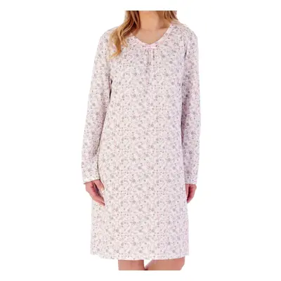 (Grey, UK 24/26) Slenderella Ladies Ditsy Floral Long Sleeve Jersey Cotton Nightdress