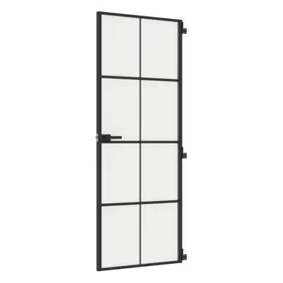 vidaXL Interior Door Slim Sliding Door Black Tempered Glass and Aluminium