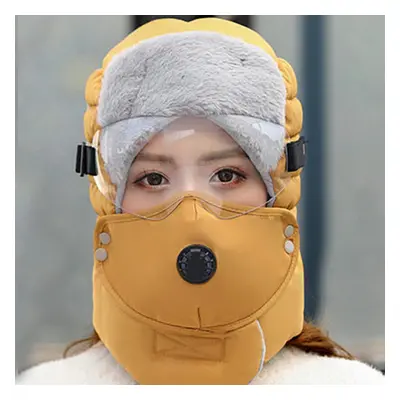 (Yellow) Winter Men Original Design Warm Hat Women Waterproof Hood Hat With Windproof Glasses Fa