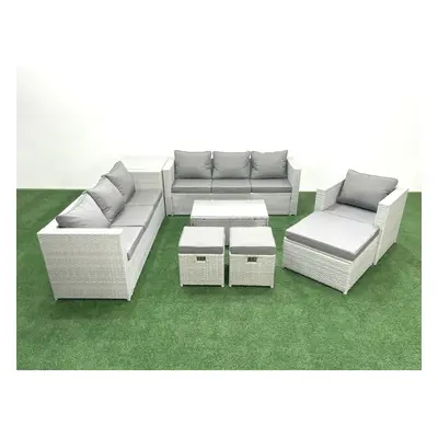 Fimous Wicker PE Rattan Sofa Garden Furniture Set with Armchair Oblong Coffee Table Footstools S