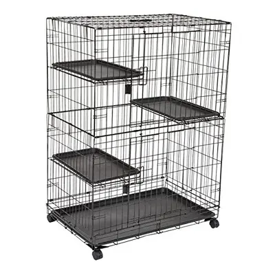 Amazon Basics Large 3-Tier Cat Cage Playpen Box Crate Kennel - x x 128.5 cm, Black