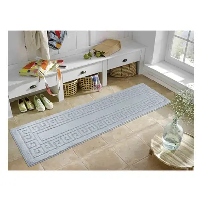 (Runner 80x300 cm, SILVER) Anti Slip Greek Key Design 9MM Kitchen & Hall Runners Doormats