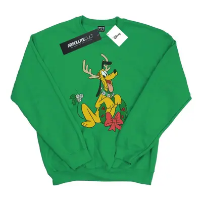 (S, Irish Green) Disney Mens Pluto Christmas Reindeer Sweatshirt