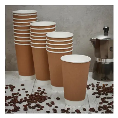 (16oz, 500) Double Wall Hot Drinks Cups Coffee Chocolate Tea