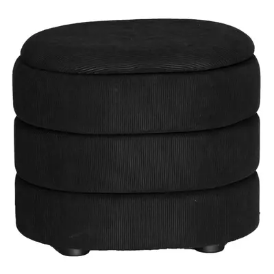 (Oval Black) Soft Velvet Ottoman Storage Pouffe Footstool Dressing Vanity Chair