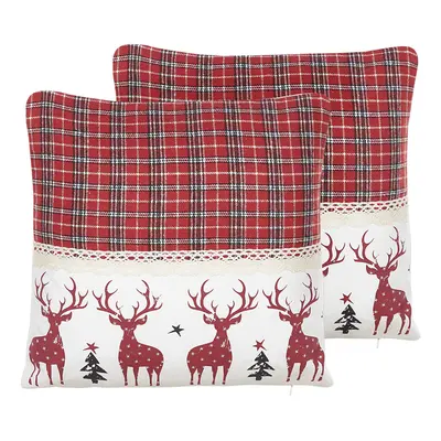 Set of Cotton Cushions Reindeer Pattern x cm Red ROBBIE