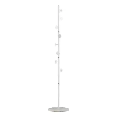 HOMCOM Steel Coat Stand Rack Marble Base Hook for Living Room Entryway,White