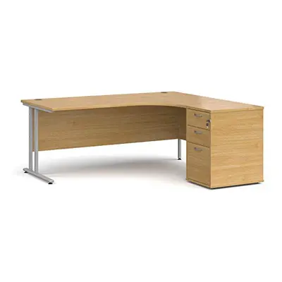 Mr Office Maestro right hand ergonomic desk with silver cantilever frame and desk high pedestal 