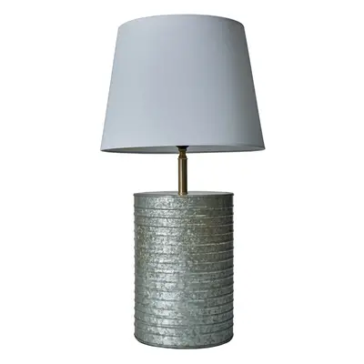 Fleming Zinc Coloured Metal Barrel Table Lamp + Aspen Large Tapered Shade 270mm x 350mm White