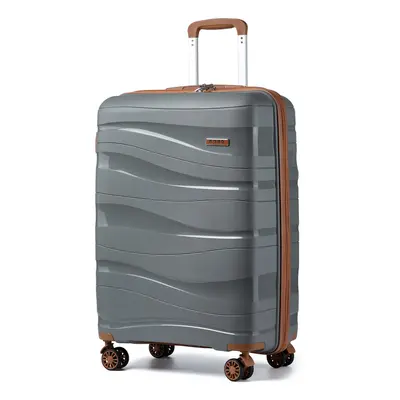 (Grey and Brown, inch) One Or Four Pieces Lightweight PP Hard Shell Suitcase With TSA Lock