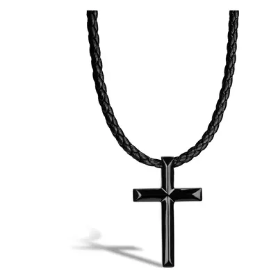 (Black, 60cm) SERASAR|Men's Genuine Leather Necklace "Cross"