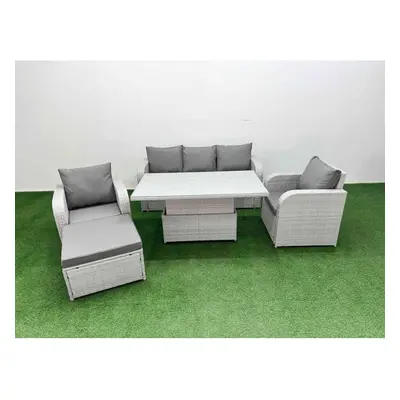 Fimous PE Rattan Garden Furniture Set Adjustable Lifting Dining or Coffee Table Big Footstool Li