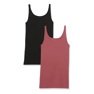 Womens Slim-Fit Thin Strap Tank, Pack of 2, BlackPlum, Large