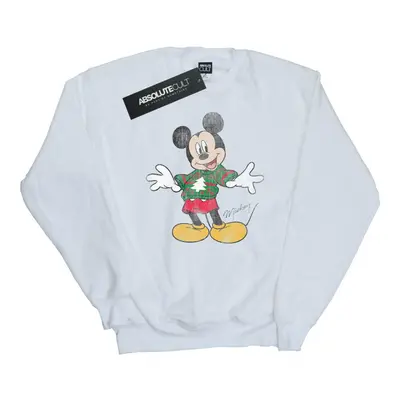 (S, White) Disney Mens Mickey Mouse Christmas Jumper Sweatshirt