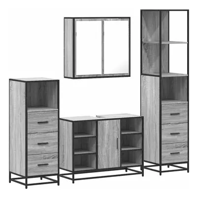 (grey sonoma) vidaXL 4ÃÂ Piece Bathroom Furniture SetÃÂ Sonoma Oak Engineered Wood