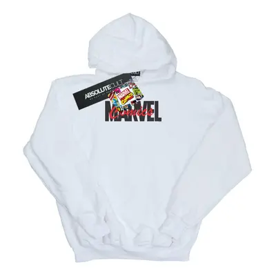 (L, White) Marvel Mens Red Font Logo Hoodie