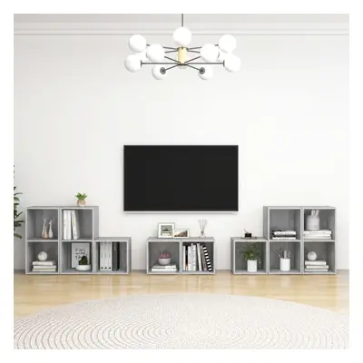 vidaXL TV Cabinet Set Piece Concrete Grey Chipboard Lowboard Living Room