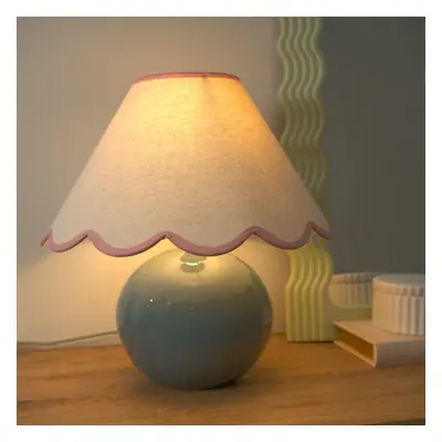 ValueLights Bosco Eucalyptus Table Lamp with Pink Scallop Shade & Bulb