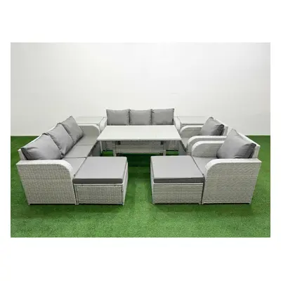 Fimous PE Rattan High Back Lounge Sofa Set Patio Rectangular Dining Table & Chairs Set with Seat