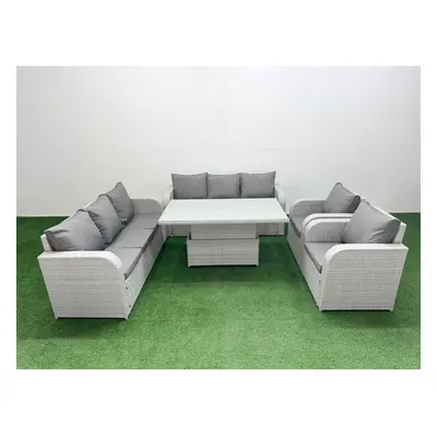 Fimous PE Rattan High Back Lounge Sofa Set with Seater Sofa Reclining Chair Light Grey