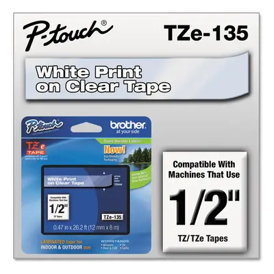 Brother Intl TZ135 1/2 White ON Clear Tape (TZ135)