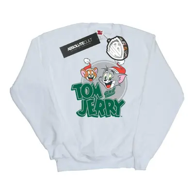 (S, White) Tom And Jerry Mens Christmas Greetings Sweatshirt