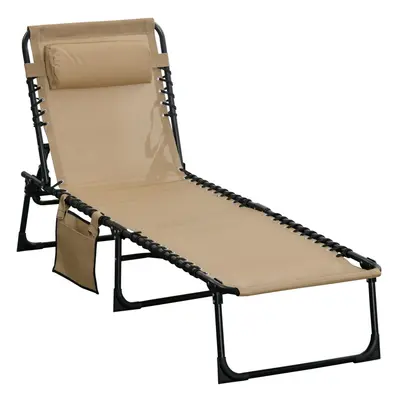 Outsunny Lounger Folding Reclining Camping Bed 5-position Adjustable Beige