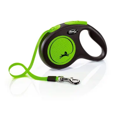 (5m, Green/Black) Flexi Medium Neon Taped Retractable Dog Lead