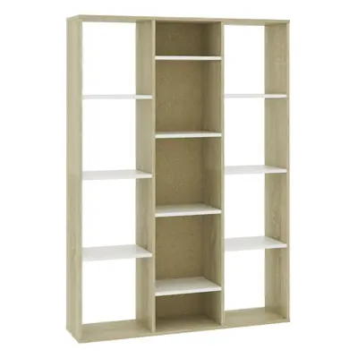 (white and sonoma oak) vidaXL Room Divider/Book Cabinet Privacy Screen Book Shelf Engineered Woo