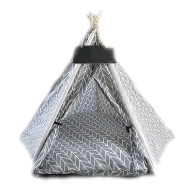 (Grey, Corner Tent) Portable Linen Dog Teepee Bed