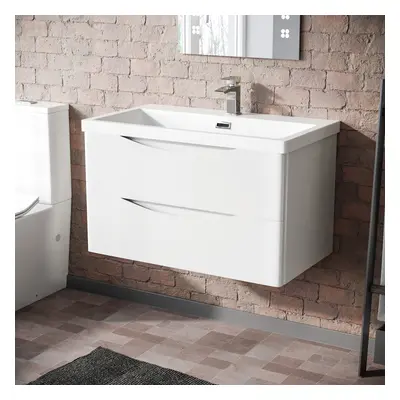 Nes Home | Modern 800mm White Wall Hung Basin Sink Vanity with Storage Drawers