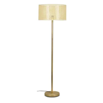 Charlie Gold Plated Modern Stem Floor Lamp + Reni Wicker Pendant Drum Shade + 6W ES LED GLS Bulb