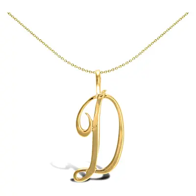 Jewelco London Solid 9ct Yellow Gold Script Identity Initial Pendant Letter D - JIN002-D