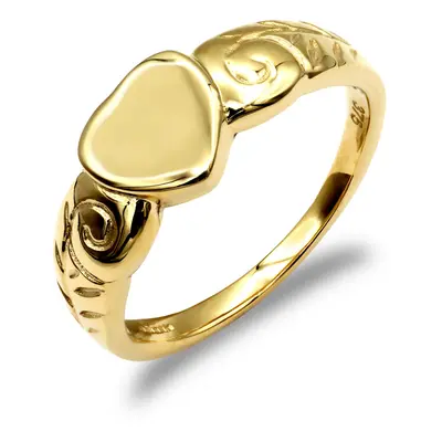 (J) Jewelco London Ladies Solid 9ct Yellow Gold Floral Scroll Heart Signet Ring