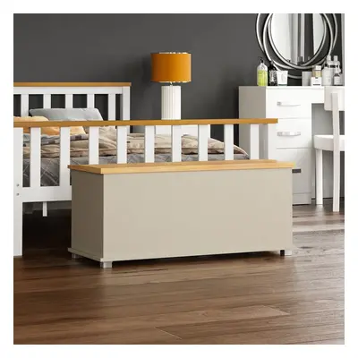 (Grey) Arlington Storage Ottoman Wood Blanket Toy Box Oak