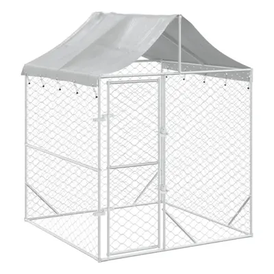 vidaXL Outdoor Dog Kennel Dog House Pet Crate with Roof Silver Galvanised Steel