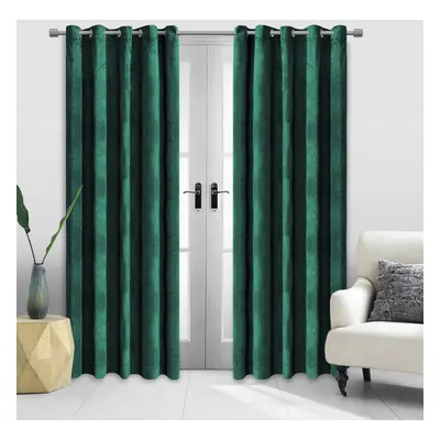 (66" x 72") Green Curtains Eyelet Ring Top Soft Velvet Curtain