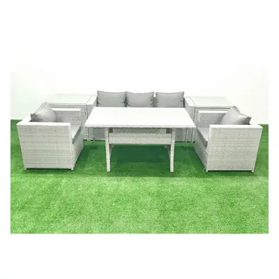 Fimous Garden Dining Set Outdoor Rattan Furniture Set with Sofa Dining Table Chairs Side Tables 