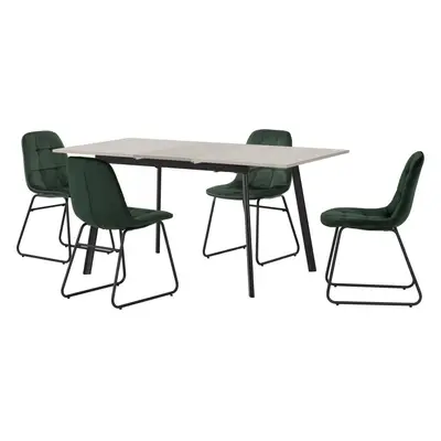 Avery Extending Dining Table + Lukas Chairs Set - Concrete & Green Velvet