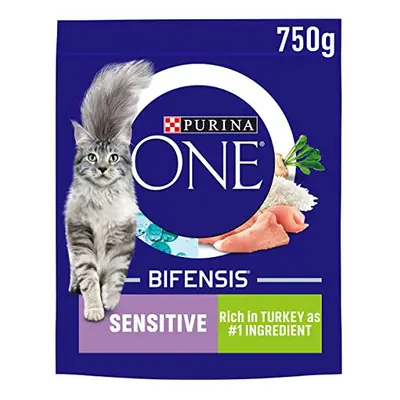 Purina ONE Sensitive Dry Cat Food Rich in Turkey 750g (Pack of 4), Packaging May Vary