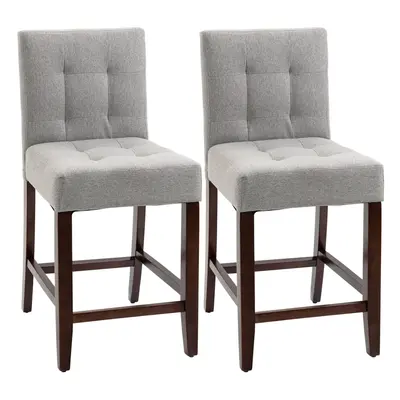 HOMCOM Modern Fabric Bar Stools Set of Bar Chairs with Back Wood Legs Grey