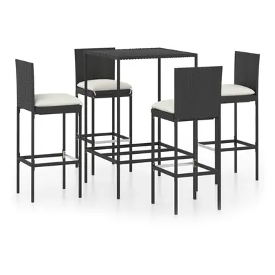 vidaXL Garden Bar Set Piece with Cushions Poly Rattan Black Table and Chair