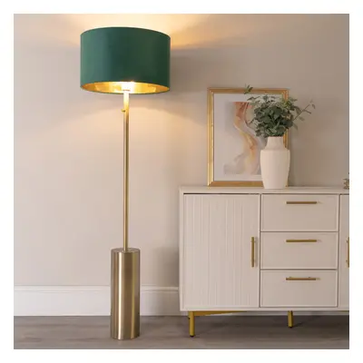 ValueLights Lexy Green Velvet & Gold Shade Gold Dimmable Floor Lamp