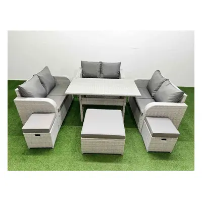 Fimous Seater PE Wicker Rattan Furniture Sofa Sets with Rectangular Dining Table Seater Love Sof